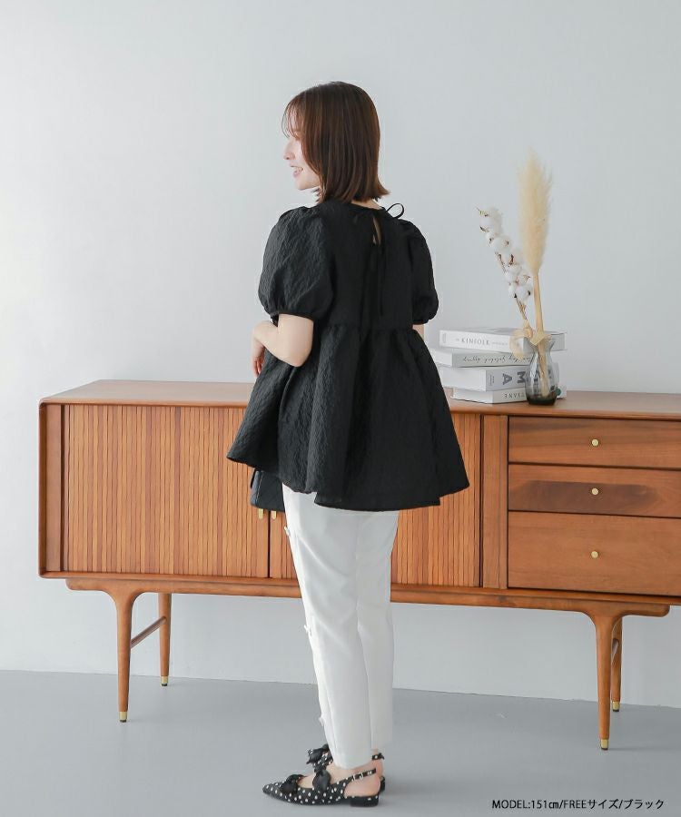 バックリボンジャガードペプラムトップス【宅配便】 | Fit more