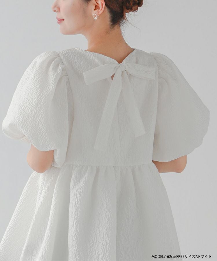バックリボンボリュームスリーブジャガードトップス【宅配便】 | Fit more