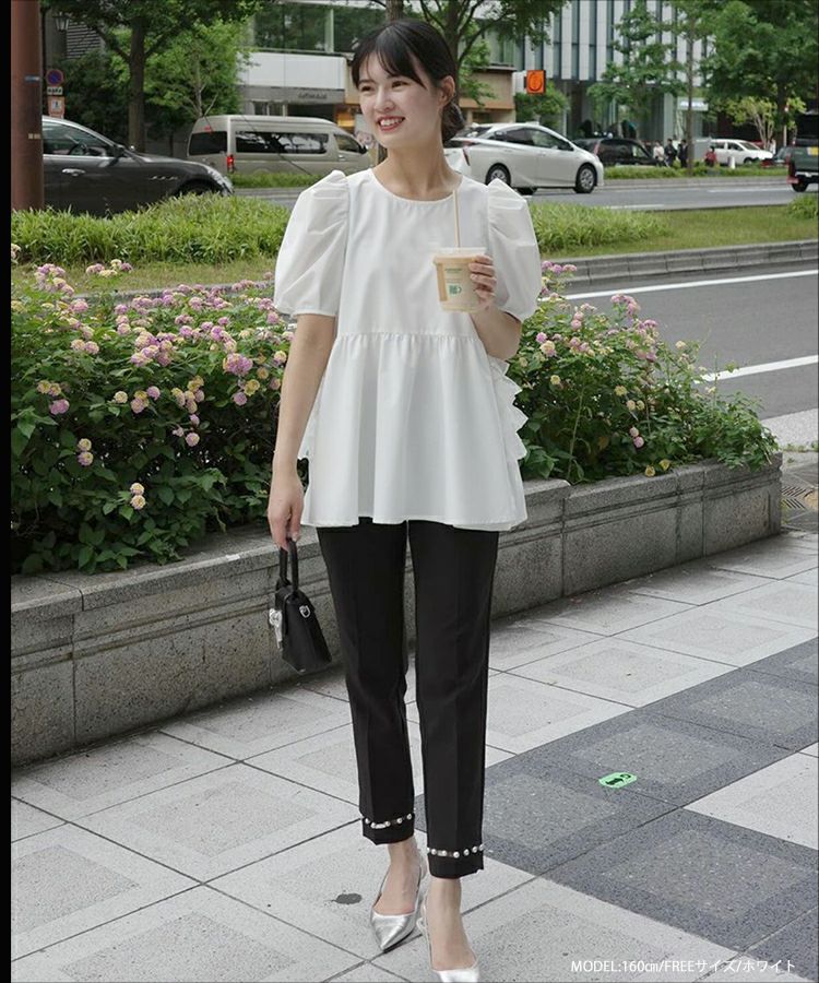 フィットモア　バックドットオーガンジーフリルブラウス　フリル　チュニック　新品 Fit more（フィットモア） ブラウス シャツ バックドットオーガンジー
