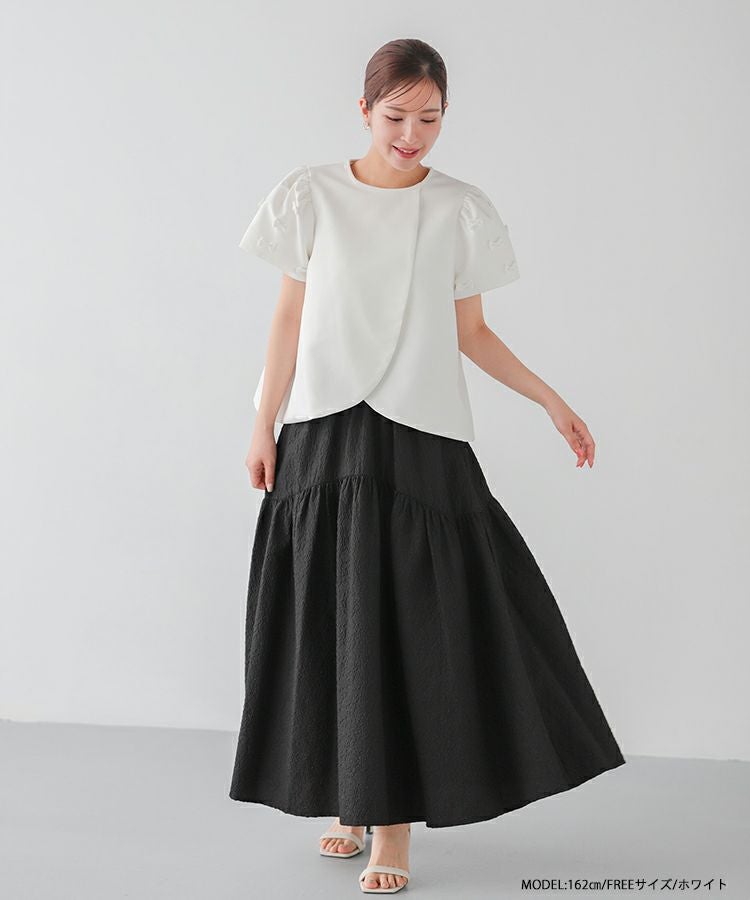 チューリップ袖リボントップス【宅配便】 | Fit more