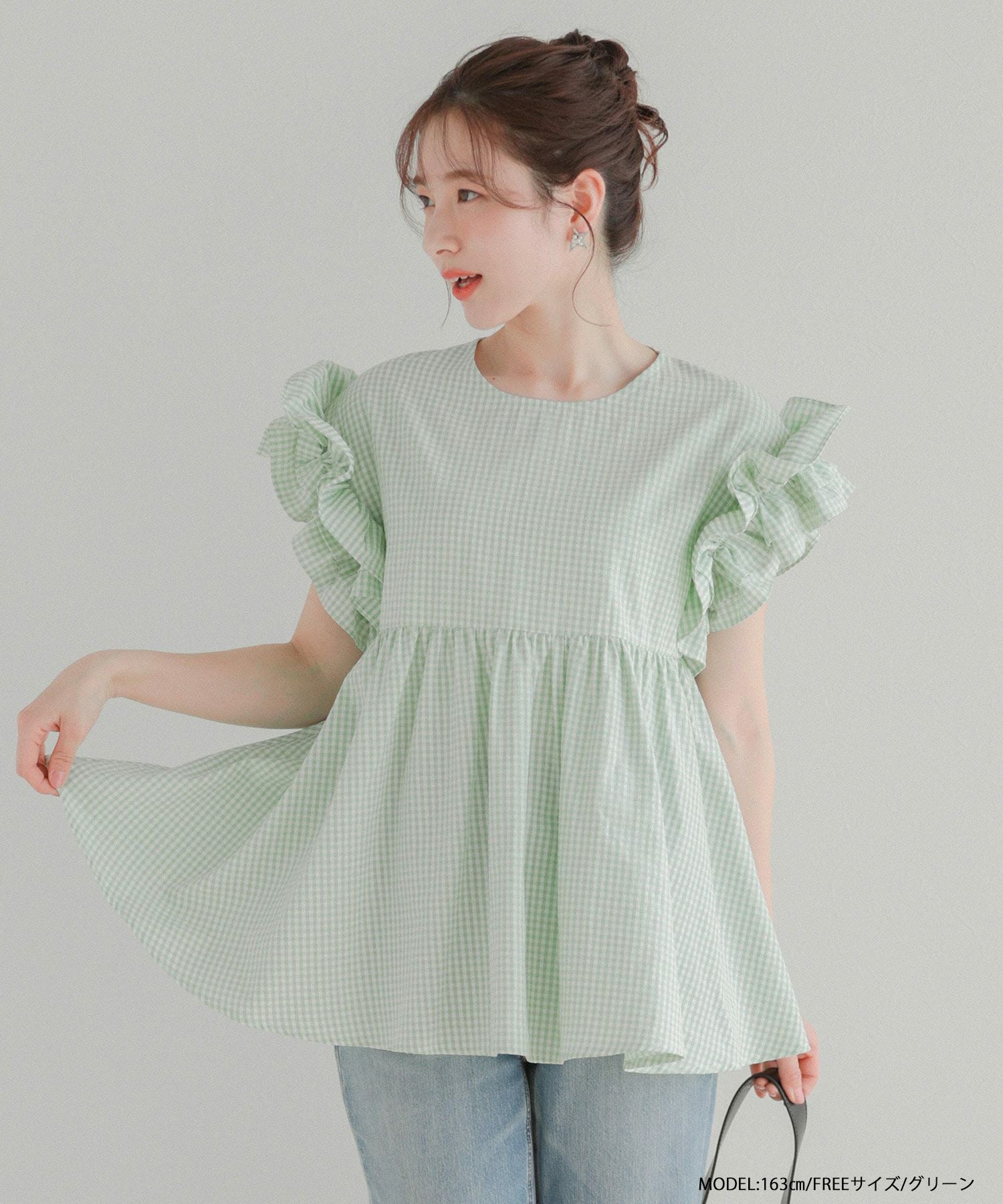 【ハナ】eimy istoire 袖フリルギンガムショートトップス eimy istoire - 【ハナ様専用】eimy istoire 袖フリルギンガムショート