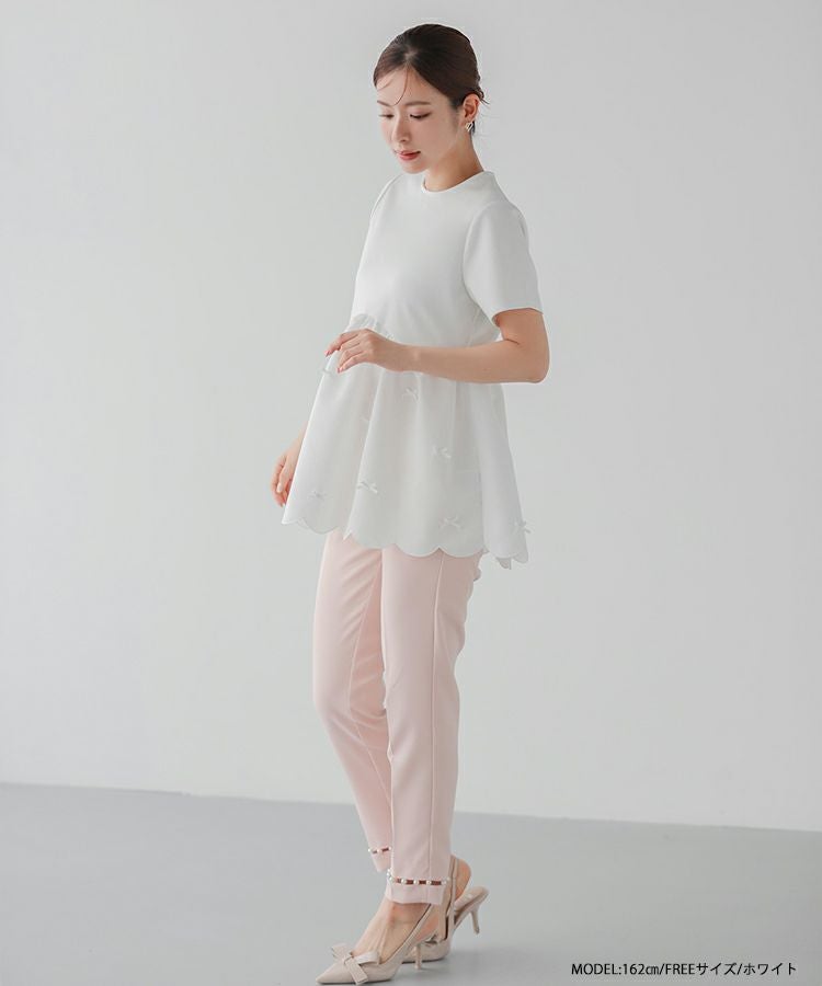 Fit more フィットモア 裾スカラップリボンカットソー Fit more（フィットモア） tシャツ 裾スカラップリボンカットソー