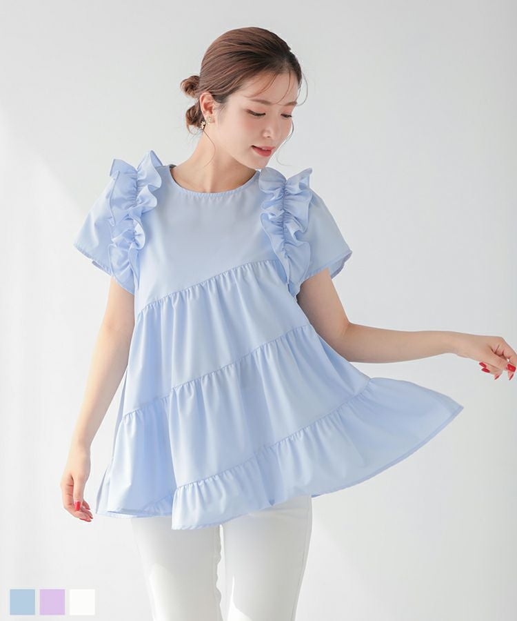 ドット刺繍スカラップカラーギャザートップス【宅配便】 | Fit more