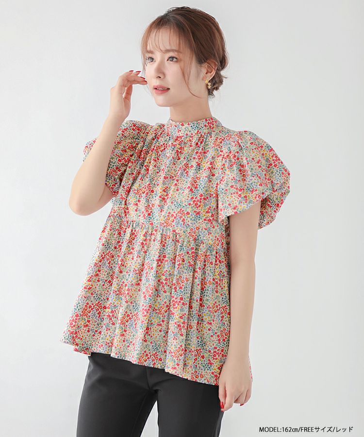 希少 エンフォルド 美ライン ペプラム 立体的 ブラウス  花柄 サンプル品 CLETTEオリジナル☆シアー花柄ペプラムブラウス | 大きいサイズ