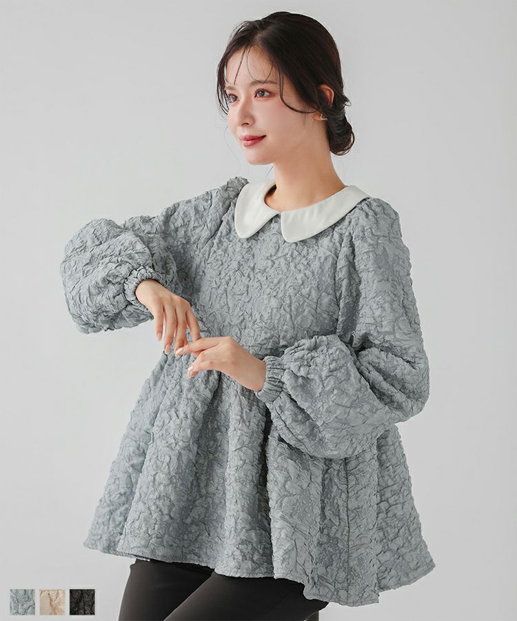 ZOZO限定商品】丸襟ジャガードペプラムトップス【宅配便】 | Fit more