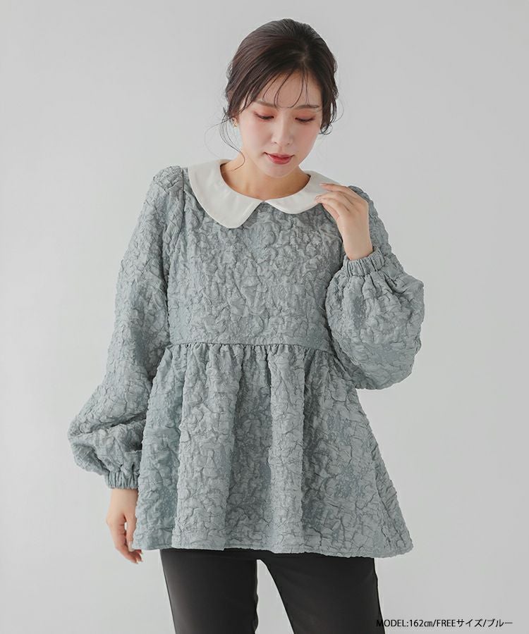 fitmore ☆新品タグつき☆ 丸襟ジャガードペプラムトップス ZOZO限定商品】丸襟ジャガードペプラムトップス【宅配便】 | Fit more