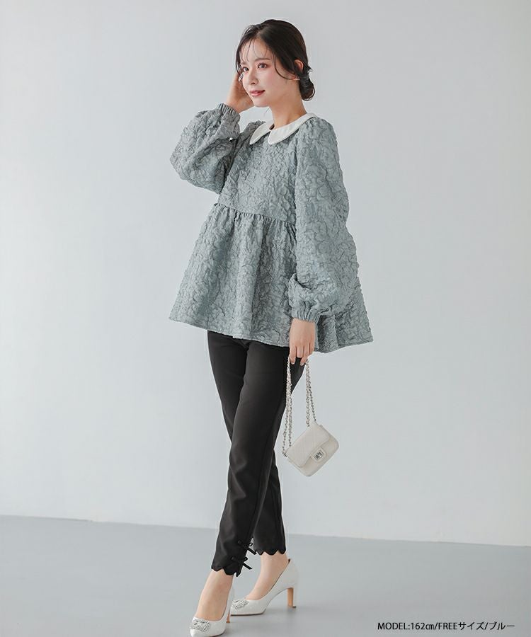ZOZO限定商品】丸襟ジャガードペプラムトップス【宅配便】 | Fit more