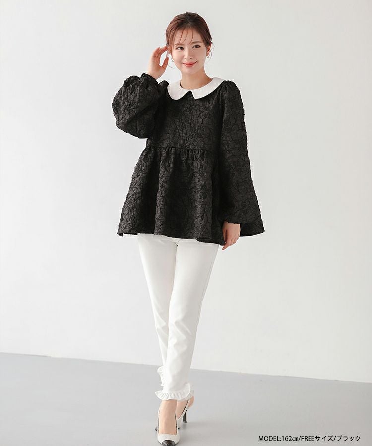 ZOZO限定商品】丸襟ジャガードペプラムトップス【宅配便】 | Fit more