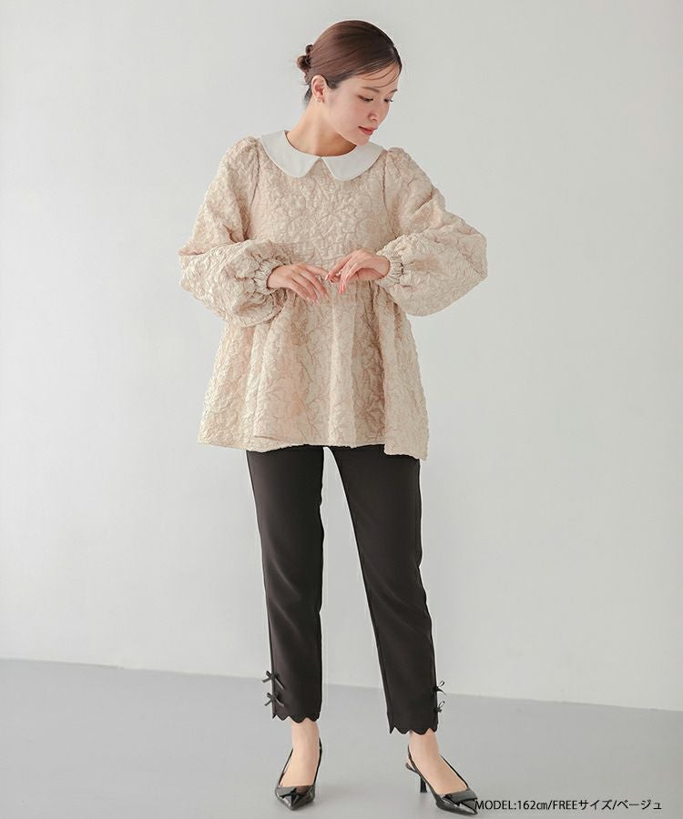 ZOZO限定商品】丸襟ジャガードペプラムトップス【宅配便】 | Fit more