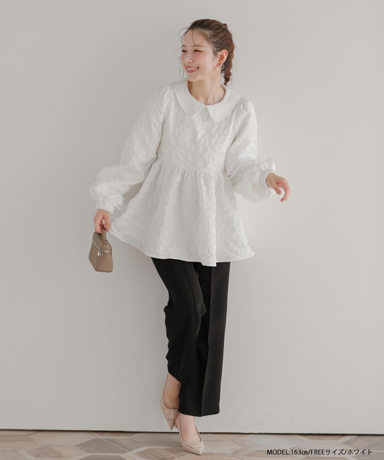 ZOZO限定商品】丸襟ジャガードペプラムトップス【宅配便】 | Fit more