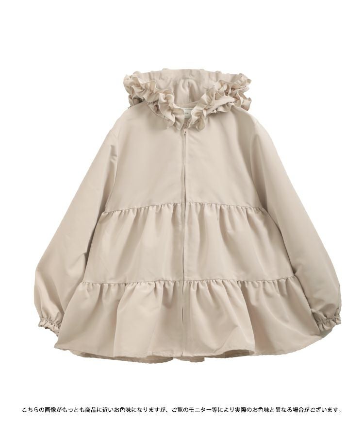 【Fit more】フリルフードティアードジャケット　ベージュ Fit more（フィットモア） コート アウター フリルフードティアード