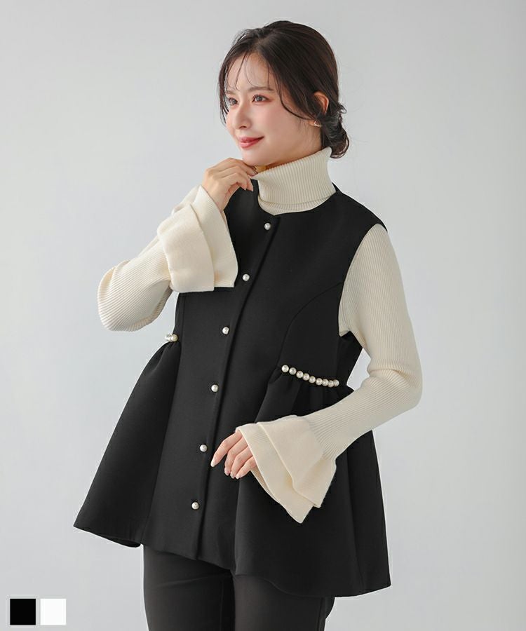 アメノチハレ　パールペプラムニットジレ ZOZO限定商品】パールボタンペプラムジレ【宅配便】 | Fit more