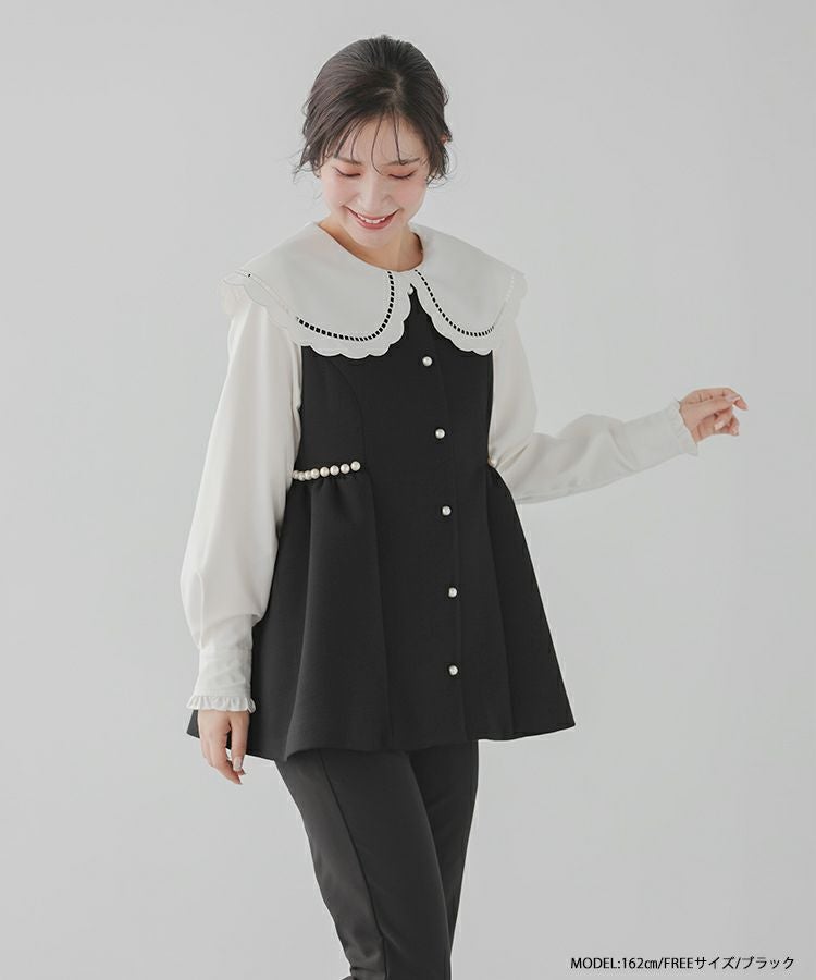 【未使用タグ付き】Fitmore パールジレ　ネイビー(おまけ付き) ZOZO限定商品】パールボタンペプラムジレ【宅配便】 | Fit more