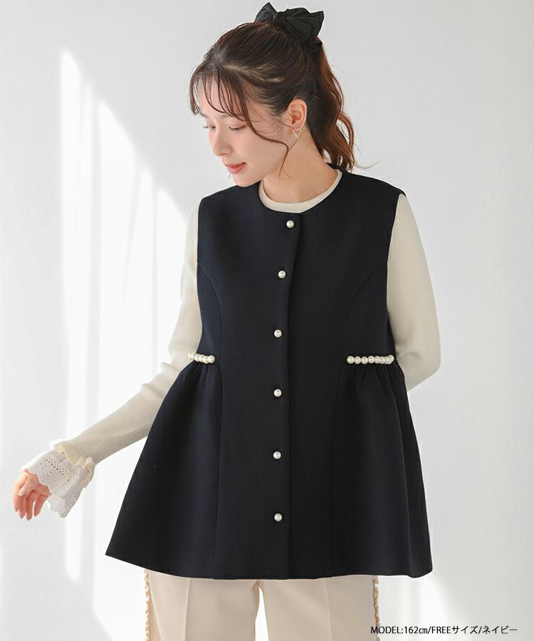 SALE★美品【アナイ】白 エアロラッセルポケット パールボタン ジレ ベスト SALE☆美品【アナイ】白 エアロラッセルポケット パールボタン ジレ