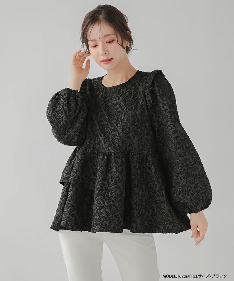 【新品】fitmore アシメペプラムジャガードトップス アシメペプラムジャガードトップス【ZOZO限定商品】（シャツ/ブラウス