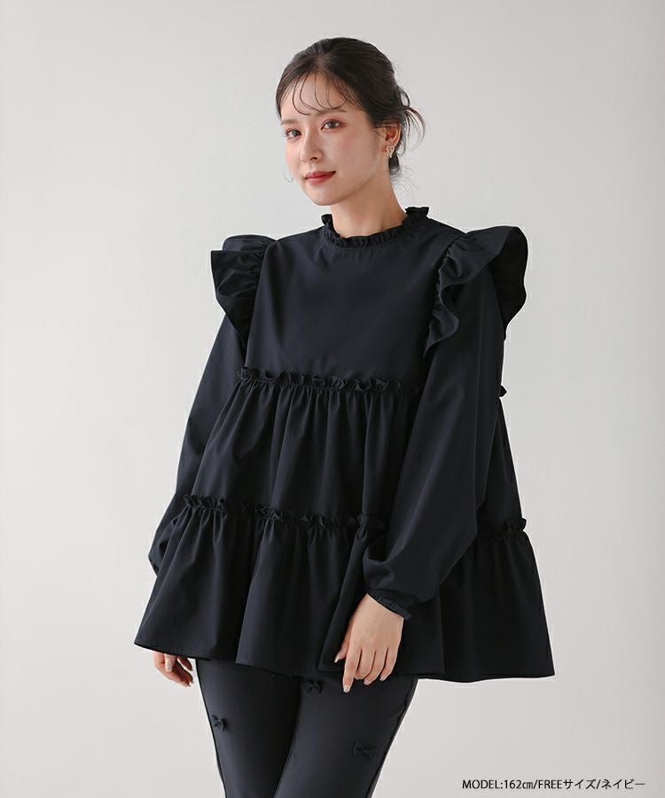 フィットモア　Fitmore リボン　切り替えフリルティアードトップス　【新品】 切り替えフリルティアードトップス【宅配便】 | Fit more