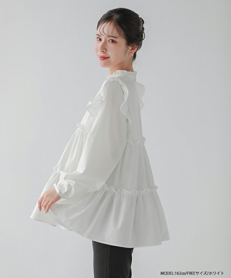 フィットモア　Fitmore リボン　切り替えフリルティアードトップス　【新品】 Fit more（フィットモア） ブラウス シャツ 切り替えフリルティアード