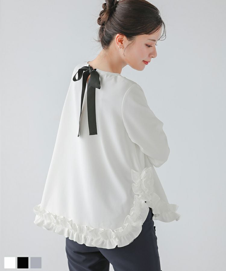 バックリボンドットチュールブラウス♡ ドットチュール裾フリルバックリボンプルオーバー【宅配便】 | Fit more