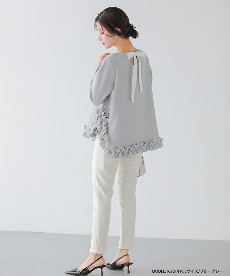 バックリボンドットチュールブラウス♡ ドットチュール裾フリルバックリボンプルオーバー【宅配便】 | Fit more