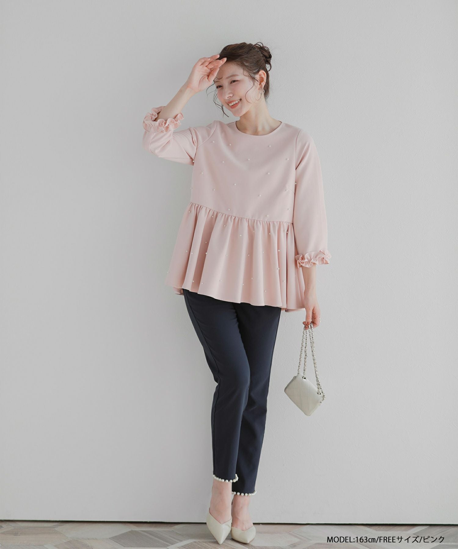 未使用♡袖フリル♡パールボーダートップス Lateru tシャツ フリルチュールボーダーロン Tシャツ シュプレムと