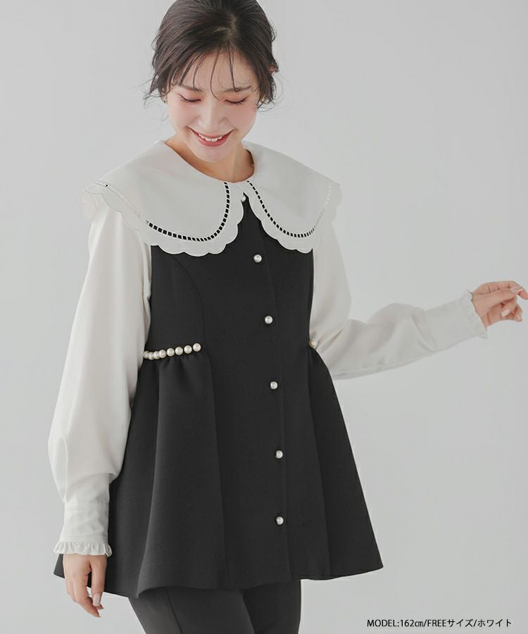 ZOZO限定商品】はしごスカラップ襟フリルカフスブラウス【宅配便