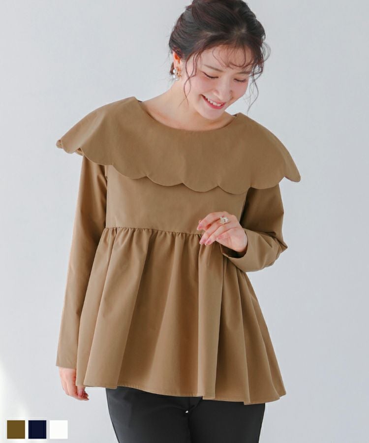 スカラップネックペプラムトップス【宅配便】 | Fit more