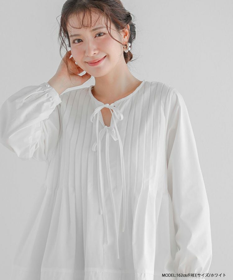 ピンタックリボンペプラムブラウス【宅配便】 | Fit more