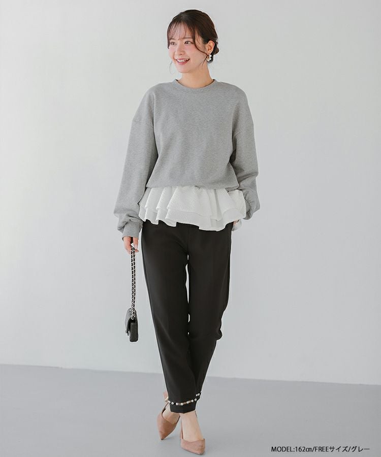 ♡美品♡fitmore 裾フリルジャガードドッキングスウェット　グレー ZOZO限定商品】裾フリルジャガードドッキングスウェット【宅配便