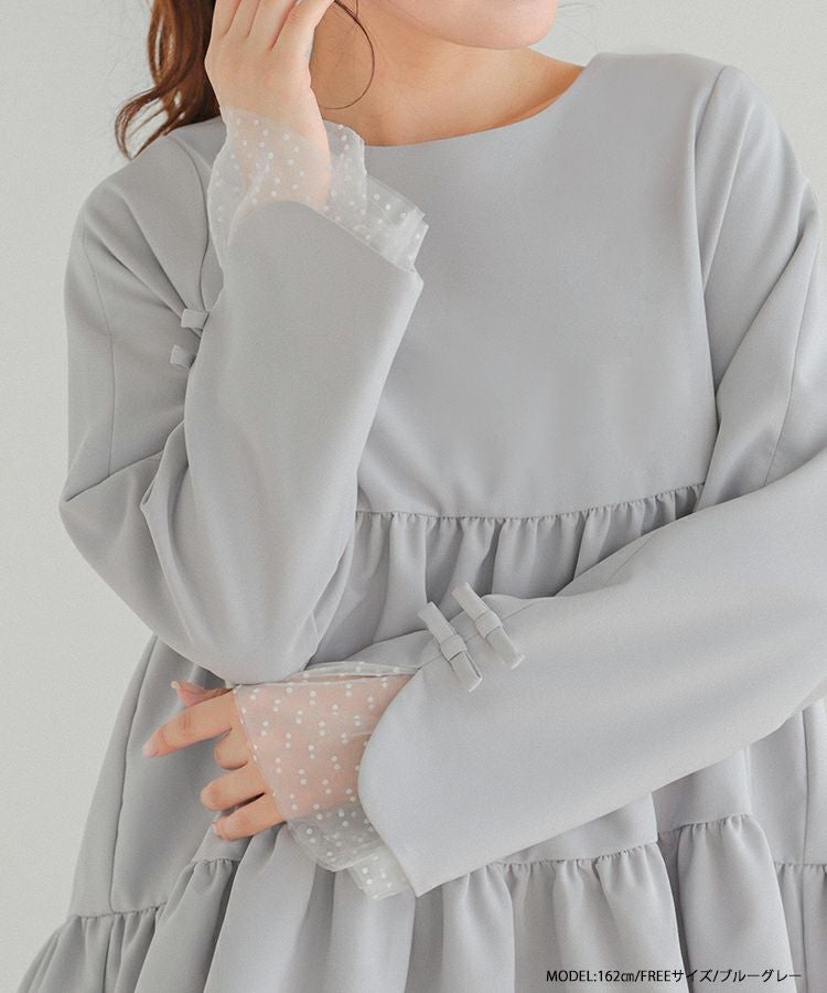 袖リボンドットチュールティアードトップス【宅配便】 | Fit more