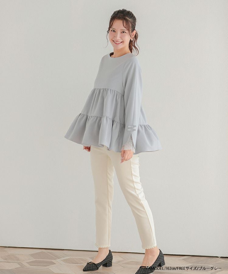 Fit more フィットモア 袖リボンドットチュールティアードトップス 袖リボンドットチュールティアードトップス【宅配便】 | Fit more
