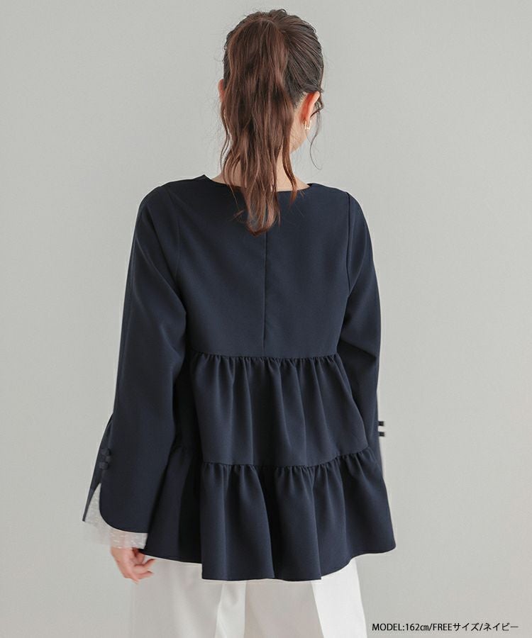 Fit more フィットモア 袖リボンドットチュールティアードトップス 袖リボンドットチュールティアードトップス【宅配便】 | Fit more