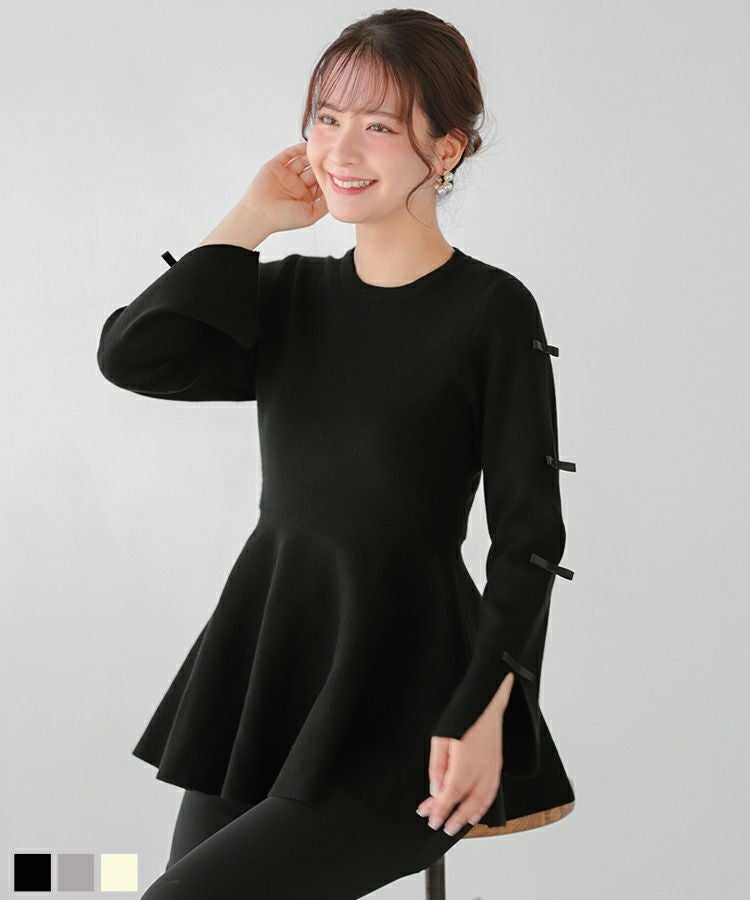 袖リボンペプラムニット【宅配便】 | Fit more