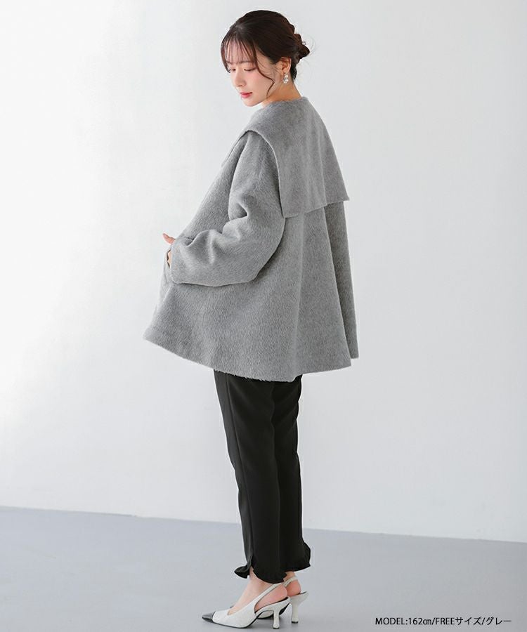 Fitmore　ビッグカラーウールライクシャギーコート　アイボリー ビッグカラーウールライクシャギーコート【宅配便】 | Fit more