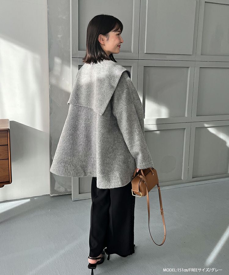 Fitmore　ビッグカラーウールライクシャギーコート　アイボリー ビッグカラーウールライクシャギーコート【宅配便】 | Fit more