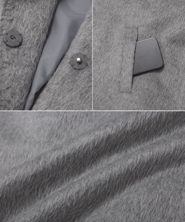 Fitmore　ビッグカラーウールライクシャギーコート　アイボリー Fit more（フィットモア） コート アウター ビッグカラーウールライク