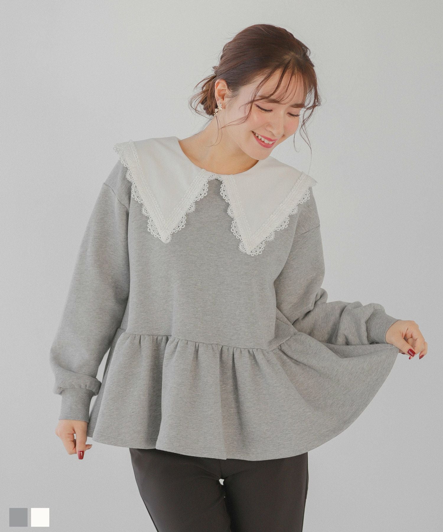 ZOZO限定商品】レース襟ペプラムスウェット【宅配便】 | Fit more