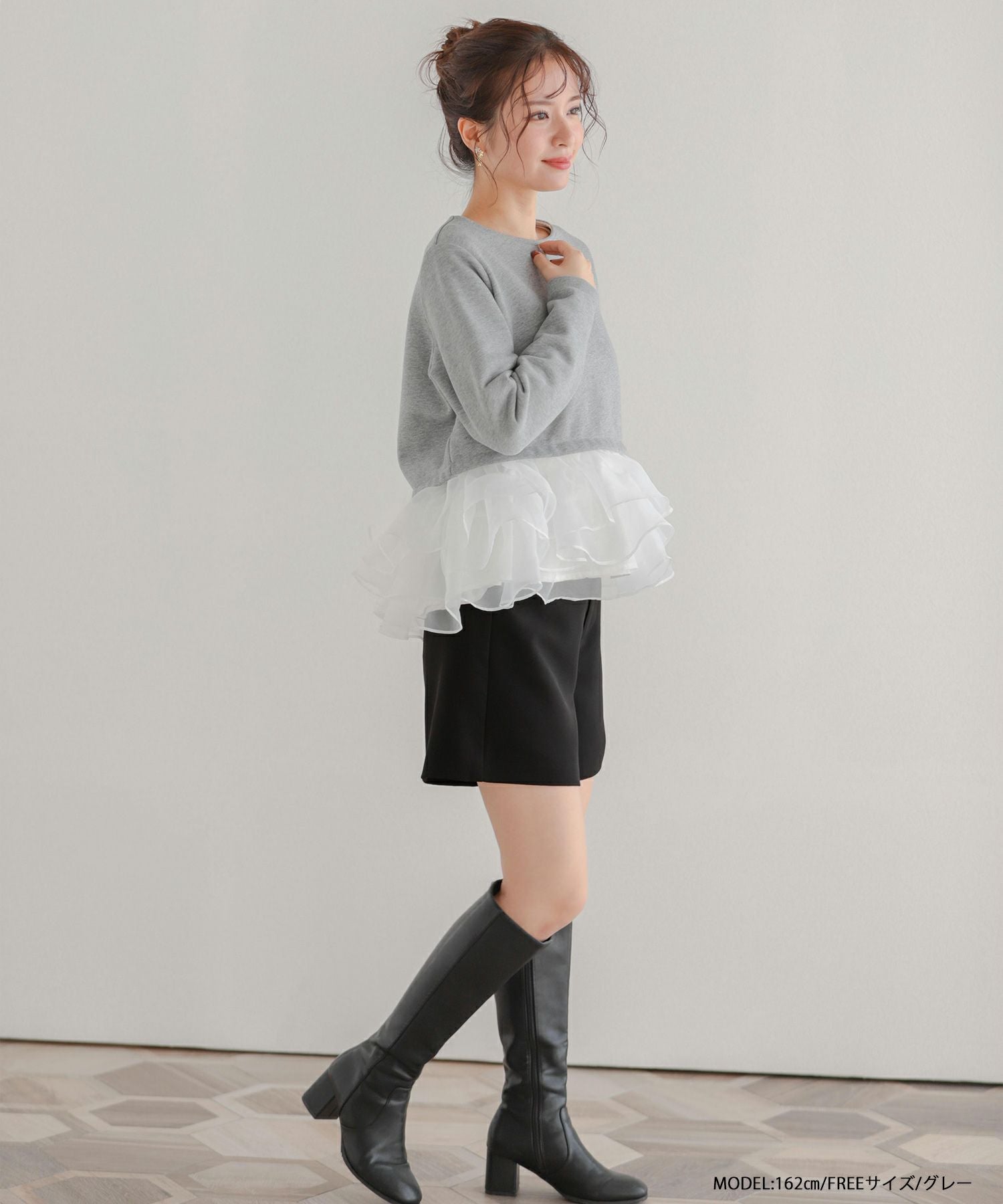 fitmore  フィットモア　オーガンジーフリルレイヤードスウェット【新品】 Fit more（フィットモア） トレーナー スウェット オーガンジーフリル