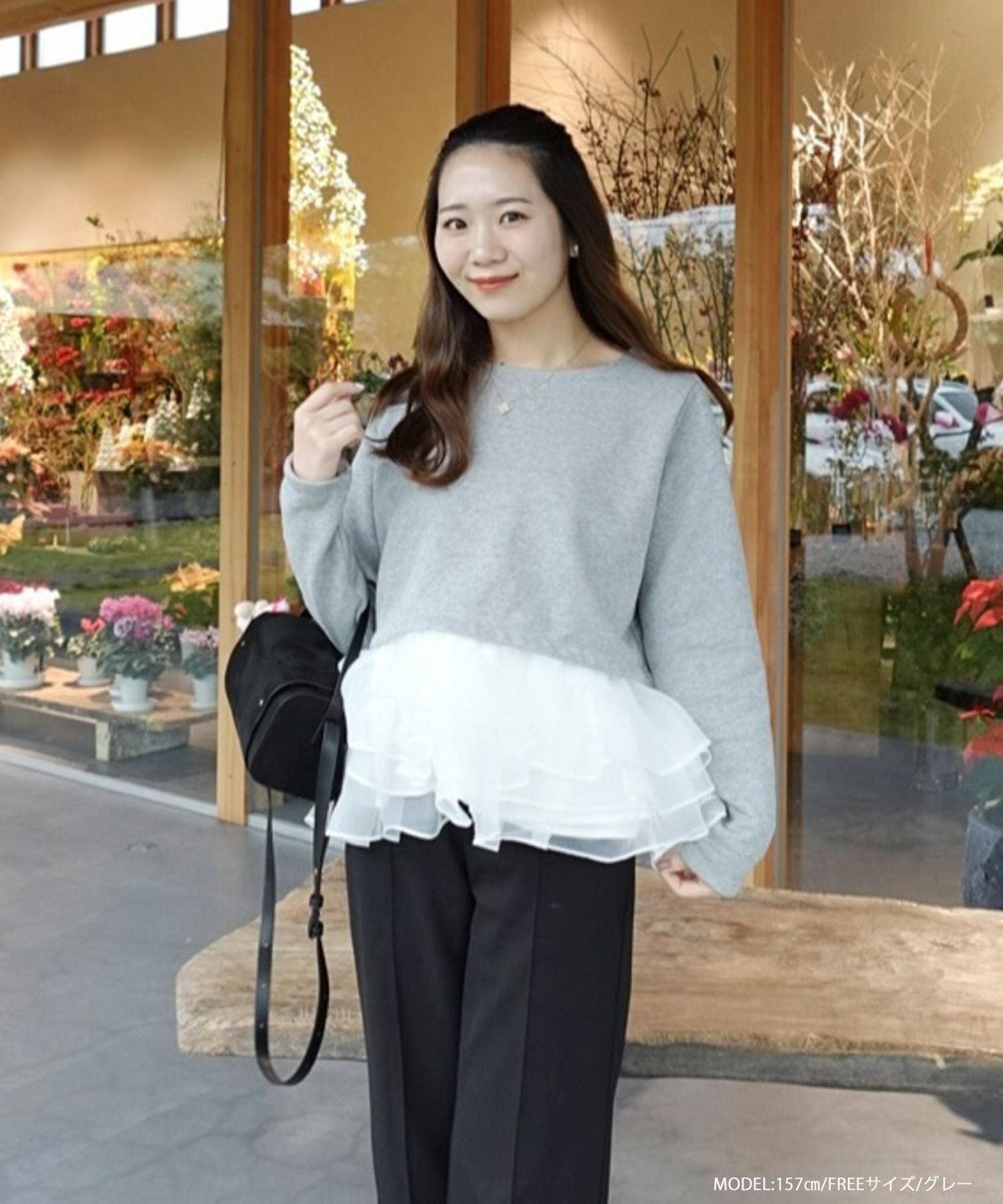 fitmore フィットモア オーガンジーフリルレイヤードスウェット【新品】 Fit more（フィットモア） トレーナー スウェット オーガンジーフリル