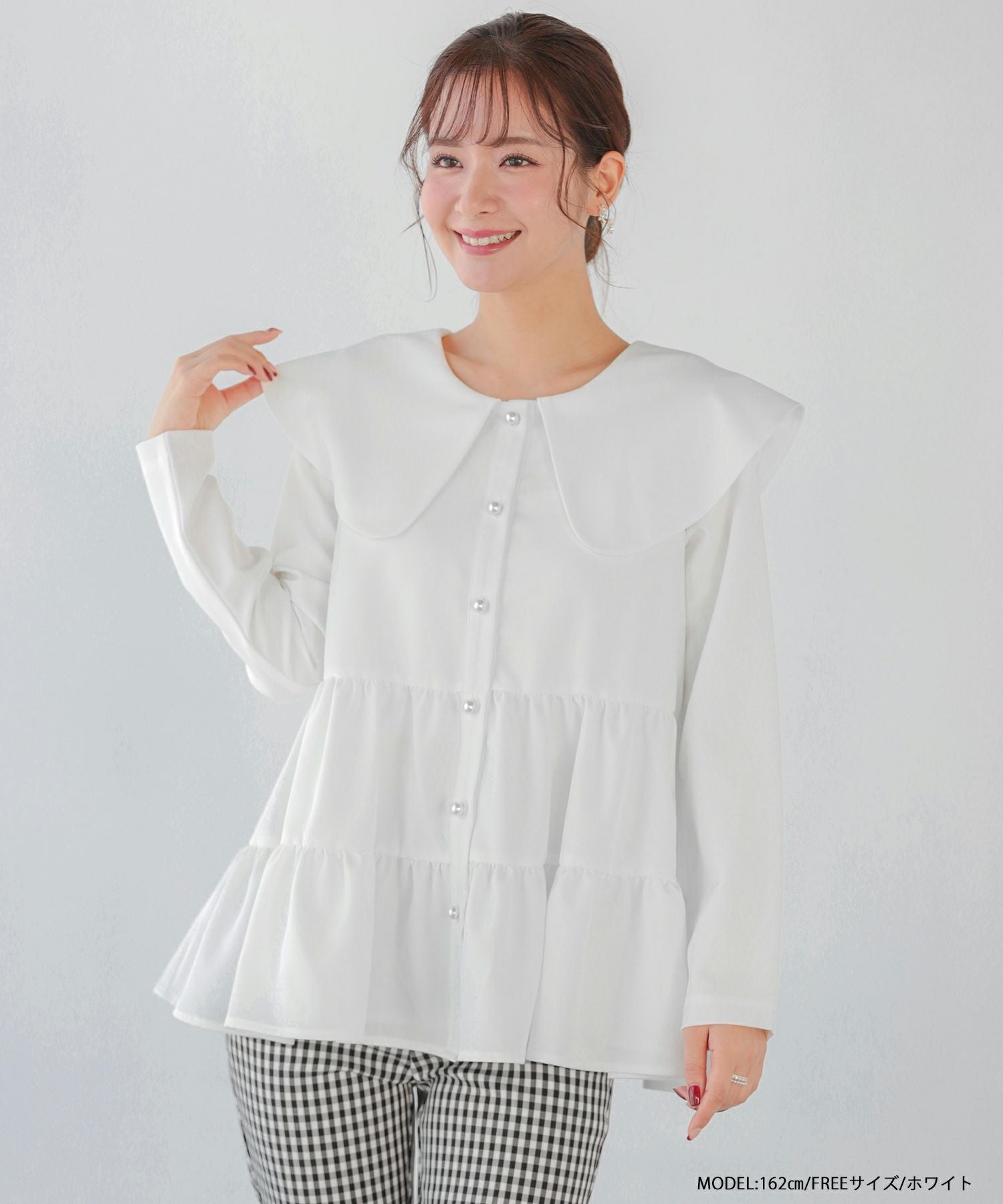 バックリボンパールブラウス ZOZO限定商品】バックリボンカラーパールボタンペプラムブラウス【宅配
