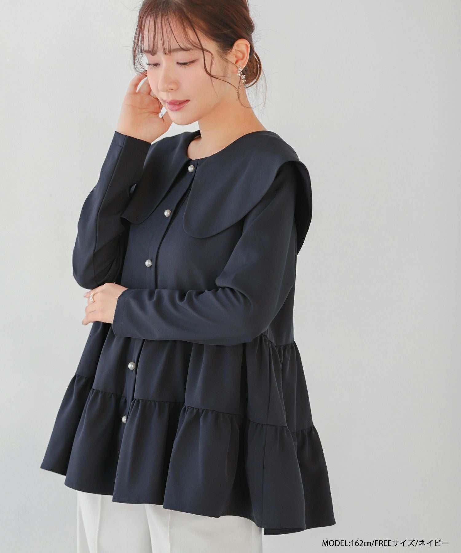 ZOZO限定商品】バックリボンカラーパールボタンペプラムブラウス【宅配