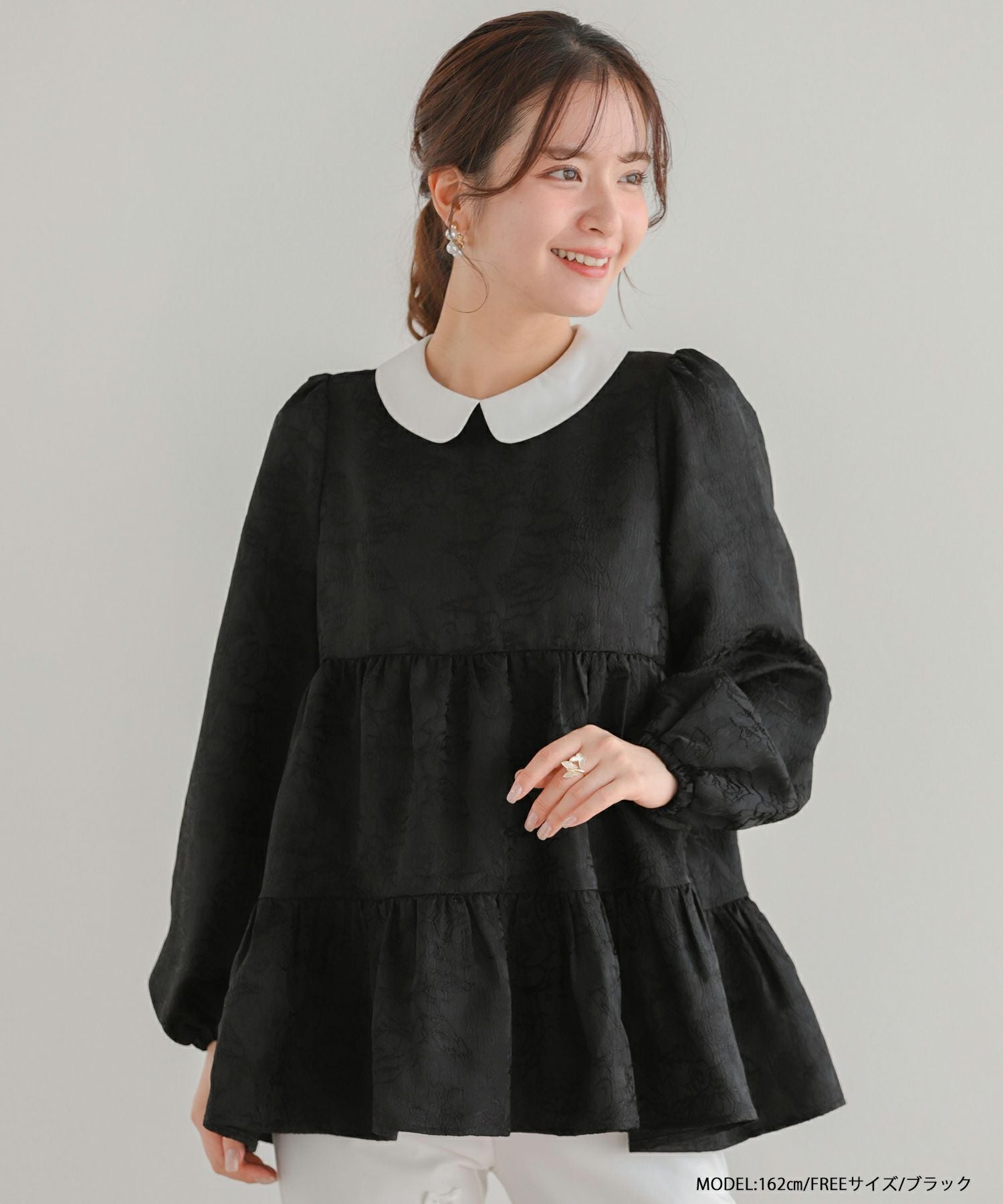 【Fit more】新品 スプリングジャガードティアードトップス ブラック ZOZO限定商品】スプリングジャガードティアードトップス【宅配便