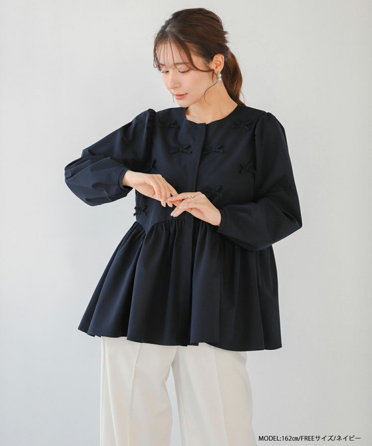 リボンモチーフペプラムブラウス【宅配便】 | Fit more