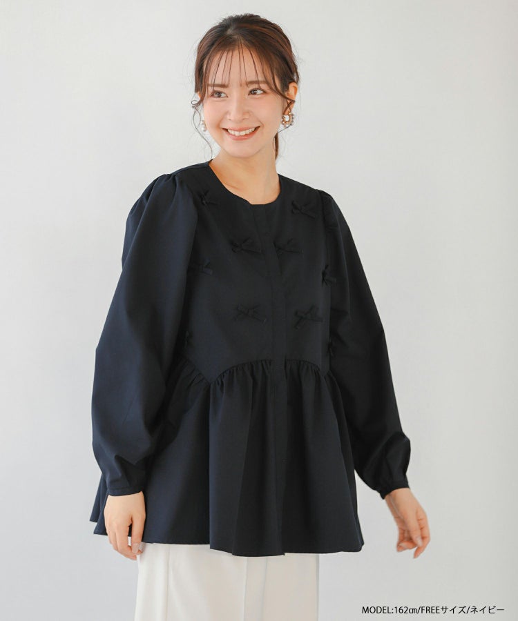リボンモチーフペプラムブラウス【宅配便】 | Fit more