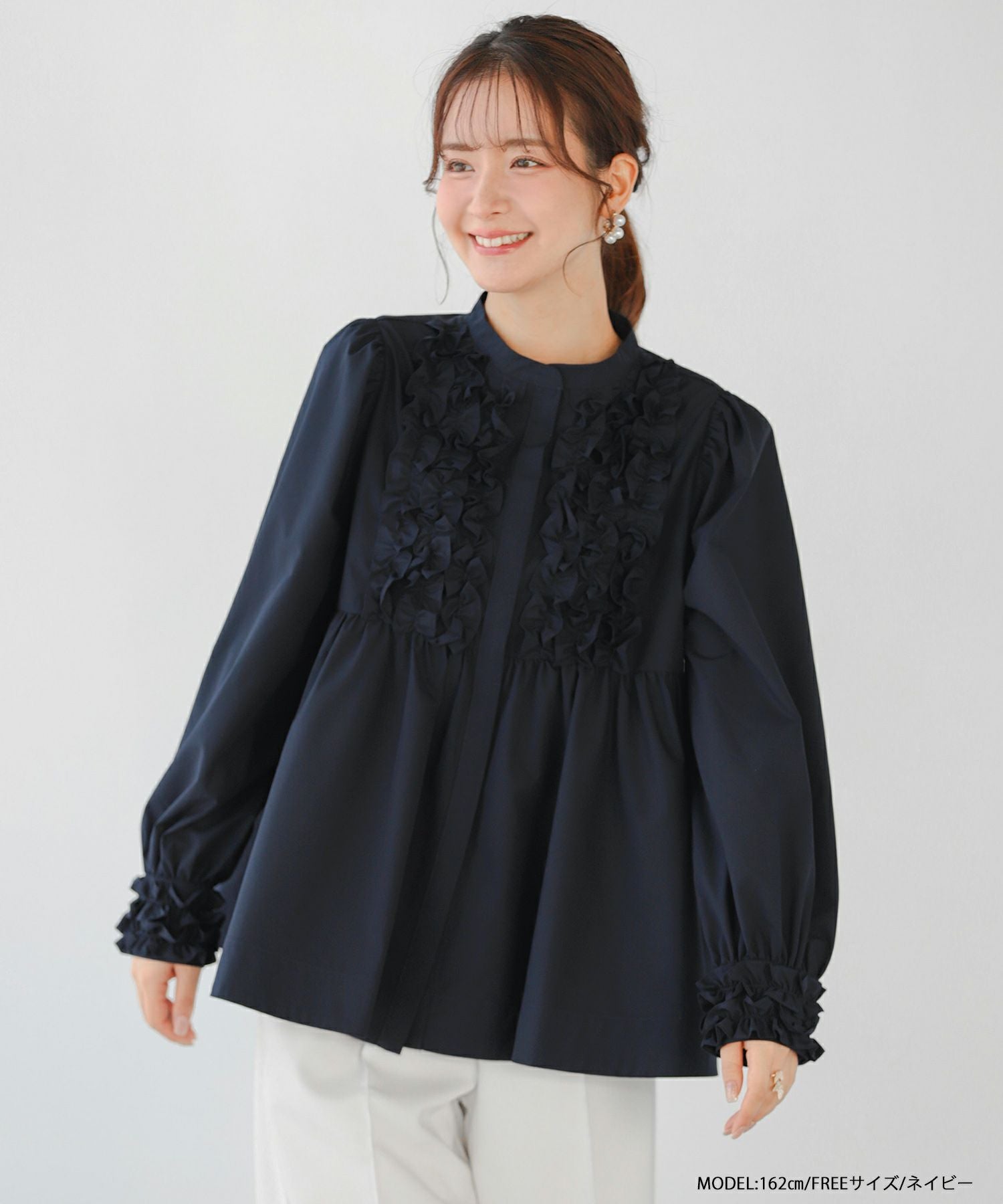 fitmore フロントフリルペプラムブラウス Fit more（フィットモア） ブラウス シャツ フロントフリルペプラム