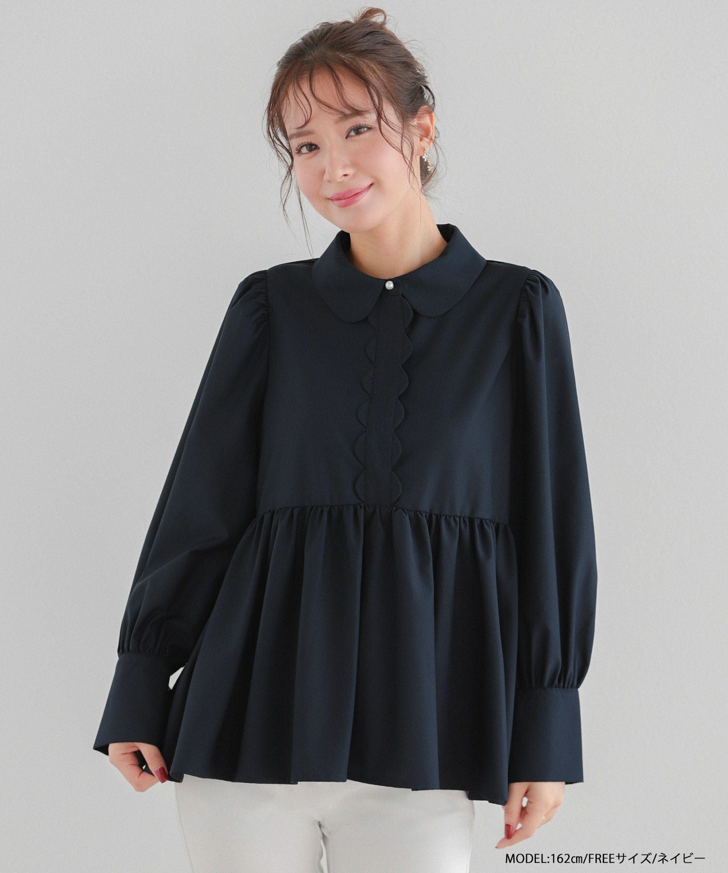 フロントスカラップペプラムブラウス【宅配便】 | Fit more