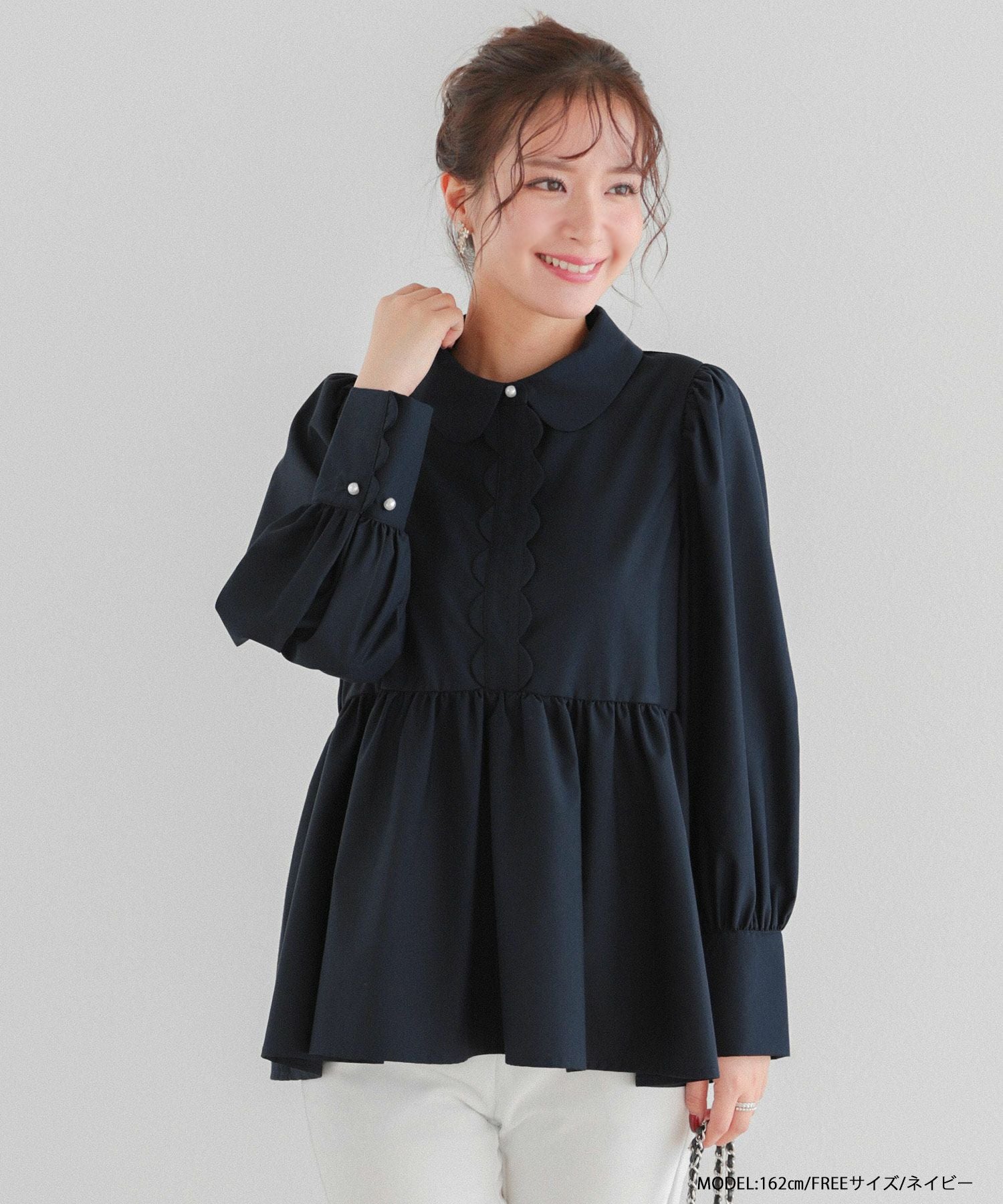 フロントスカラップペプラムブラウス【宅配便】 | Fit more