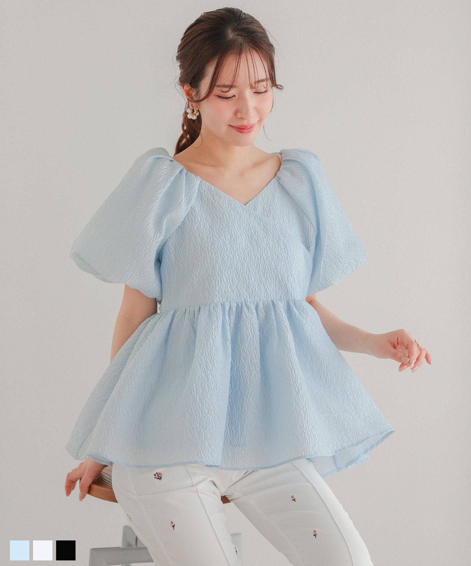 ハートネックダイヤジャガードペプラムトップス【宅配便】 | Fit more