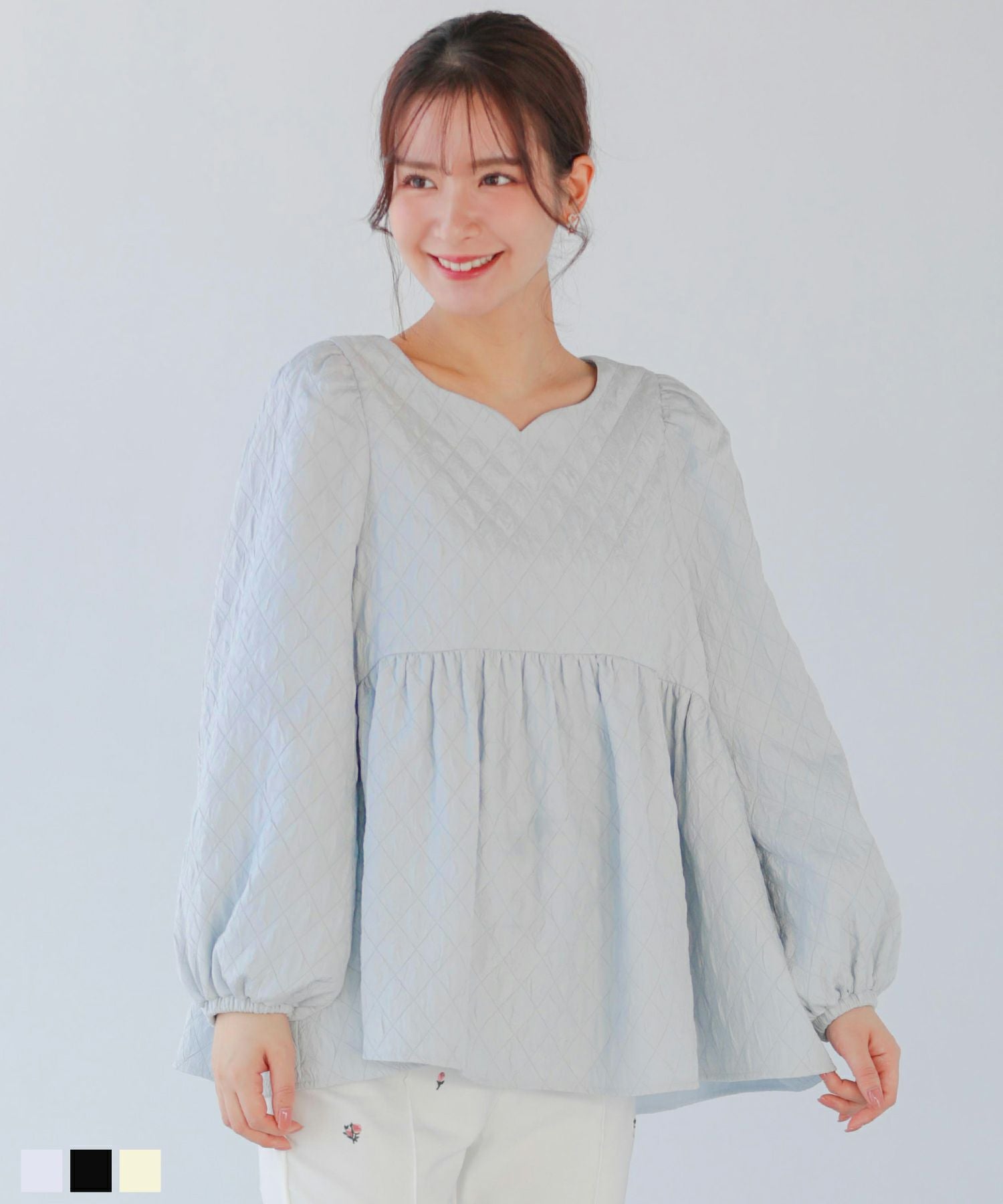 ハートネックダイヤジャガードペプラムトップス【宅配便】 | Fit more