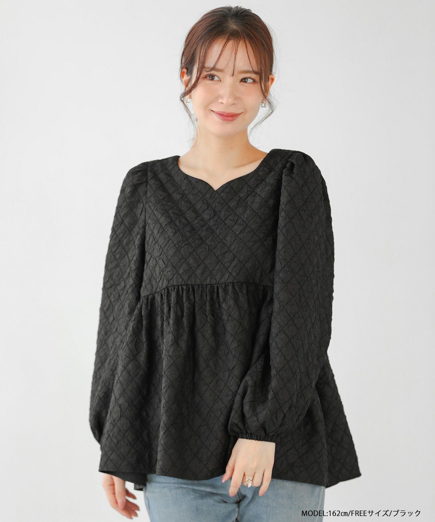 fitmore ジャガードカシュクールペプラムトップス　ブルー ZOZO限定商品】ジャガードカシュクールペプラムトップス【宅配便