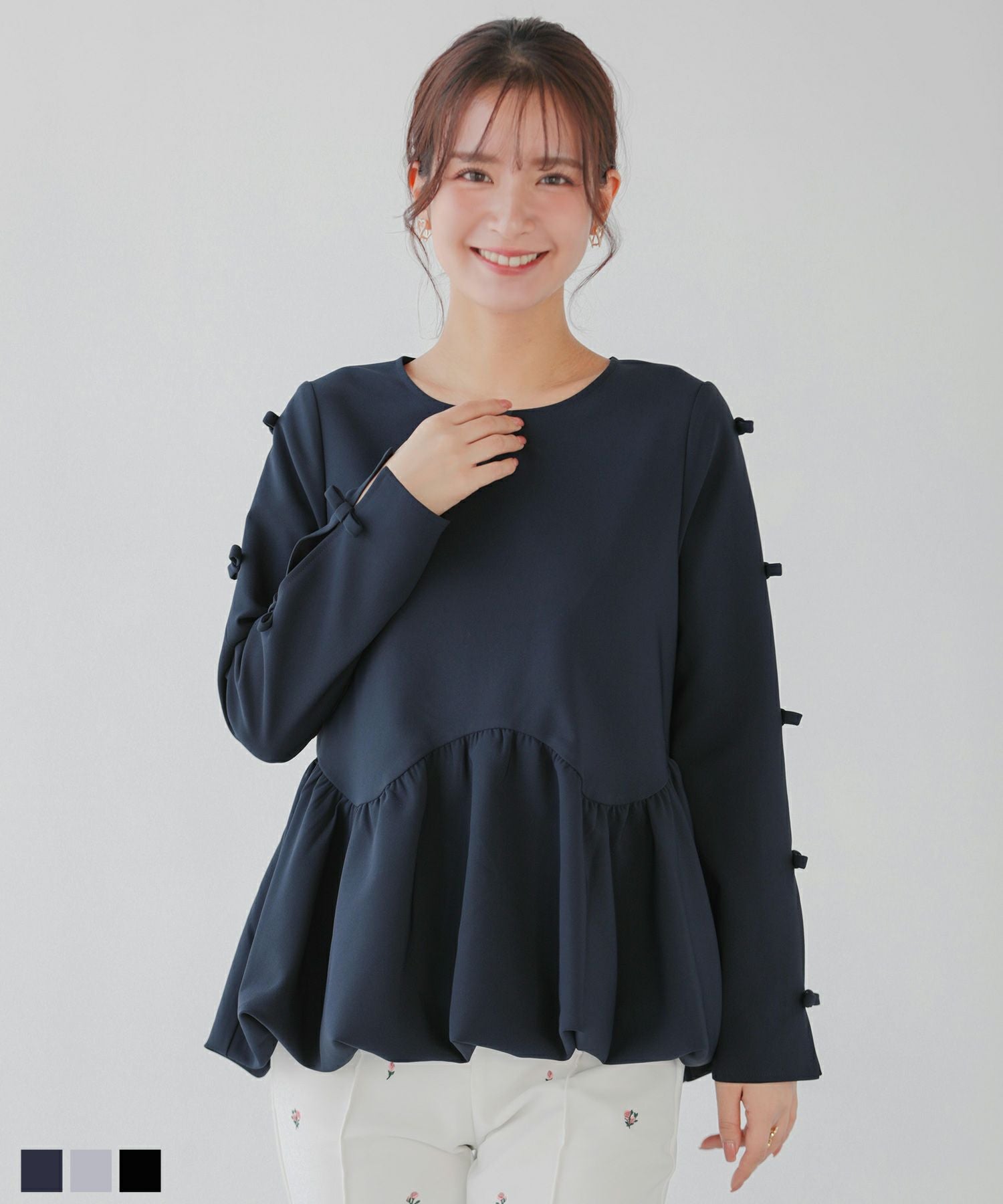 完売⭐︎fitmoreフラワースフレジャガードトップス パフスリーブ チュニック セール】ジャガードパフスリーブチュニック（その他トップス）｜Fit